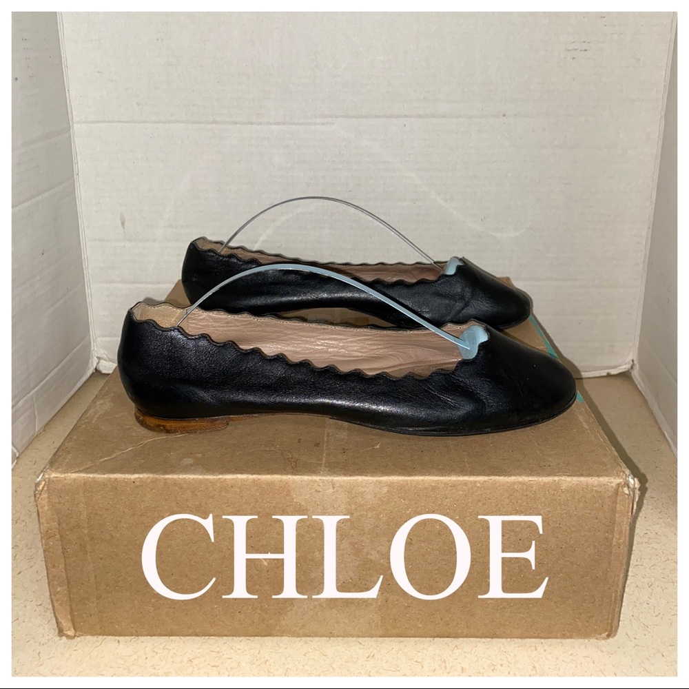 Chloe Black Leather Ballet Flats Sz 38,8